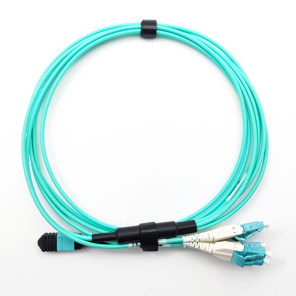 12 fiber mpo to lc breakout cable om3 uniboot aqua pc
