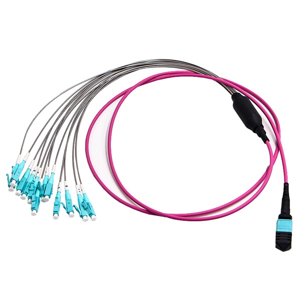 12 fibers mpo/mtp to lc breakout cable with armor spiral tube