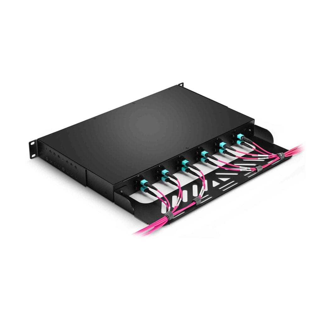 1U 96 Fiber Rack Mount MPO Patch Panel 24LC Quad Adapters