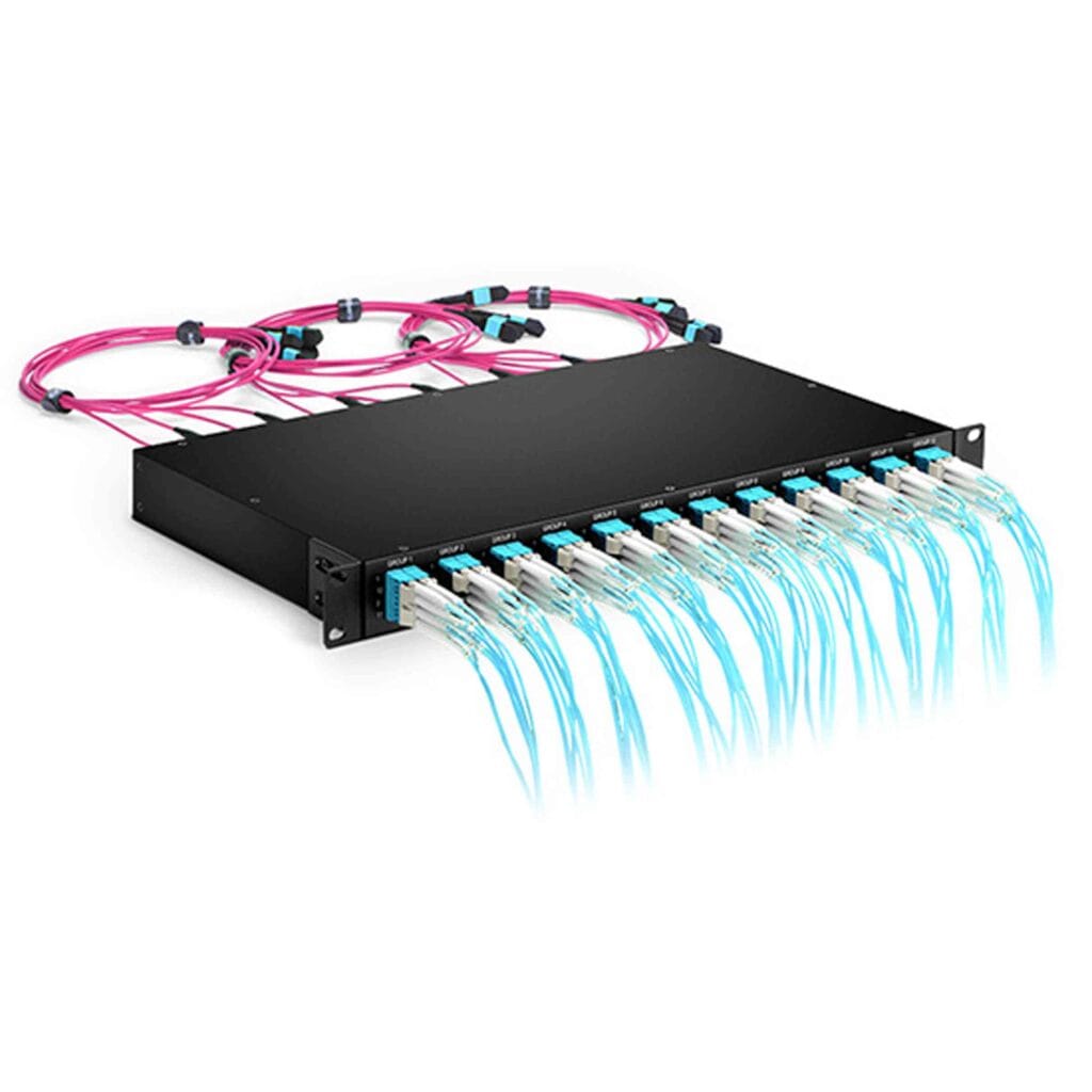 1U 96 Fiber Rack Mount MPO Patch Panel 24LC Quad Adapters