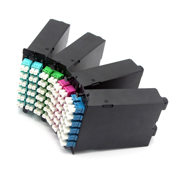 24 fiber cassette mpo to 4lc qsfp28 100g, metal black, 6pcs 4 way lc couplers om3