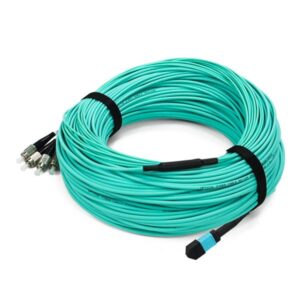 MPO To FC 4 Fibers Fanout Patch Cord 100M OM3 Multimode Aqua Cable