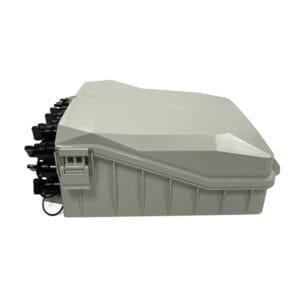 white plastic fiber splitter box, 16 waterproof plugs with sc adapters, 1x16 splitter module, 24 cores, outdoor pole mount