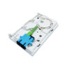 ftth outlet fiber optic, 1 port sc duplex connector, 2 cores splicing, slide open, left top to bottom cable go through