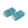 lc pc adapter duplex , high high type, welding body, multimode fiber 10g om3 50/125um aqua, white dust cap