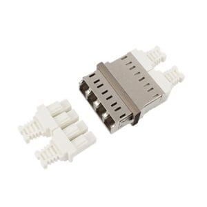 4 way lc to lc adapter, integrated white dust cap, sm&mm, flangeless om2 om1 om3 om4 om5