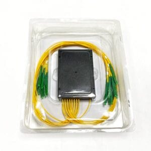 ftth abs plc splitter 1x16, compact cassette,3.0mm fiber pigtails yellow color with lc apc connectors, 0.2db pdl
