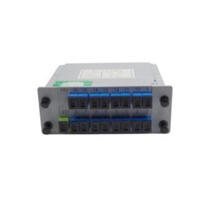 lgx plc splitter 1x16, sc upc connectors blue color, 1mts, input apc green coupler, output blue couplers with number mark