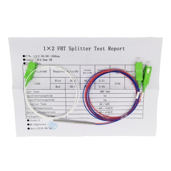 dual window 1×2 fiber optic coupler 50/50 single mode fiber 1310/1490nm