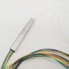 1x4 optical splitter sc apc connectors, input pigtail white, output colored pigtails blue orange green brown loose tube, 900um, g657a1 fiber
