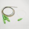 1x4 optical splitter sc apc connectors, input pigtail white, output colored pigtails blue orange green brown loose tube, 900um, g657a1 fiber