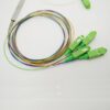 1x4 optical splitter sc apc connectors, input pigtail white, output colored pigtails blue orange green brown loose tube, 900um, g657a1 fiber