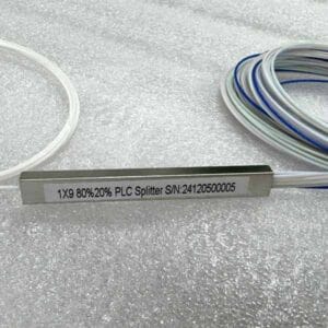 ftth splitter 1260 1650nm wavelength with plc chip 1x9, no fused coupler, 80%:20% split ratio, 1pc/box pack