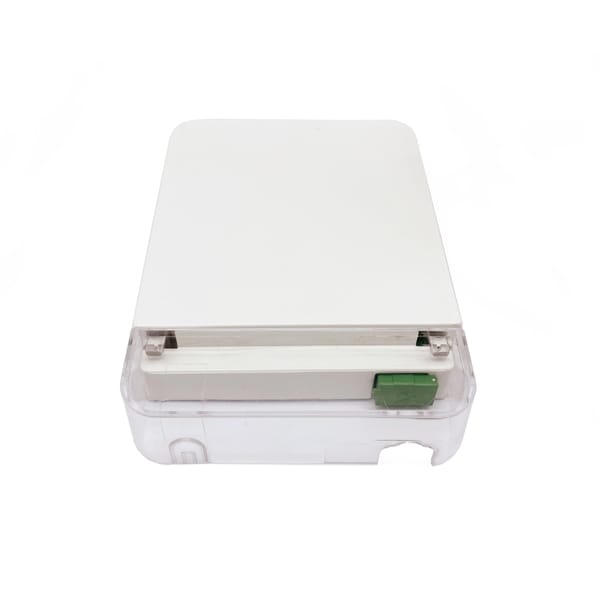 1 port roseta fibra optica movistar custom, transparent front cover, sc simplex or duplex adapters optional, bottom cable entrance