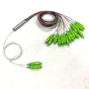 high reliability and stability1x16 fiber splitter for pon network, colored pigtails 2 groups,blister individual pack sc