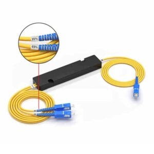 1x2 fbt splitter, 35%:65% coupling efficiency of optical fiber single mode fiber 1310/1490nm dual window