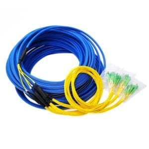 pre terminated fiber optic patch cable 48 cores 50m single mode 9/125um g657a2 lszh blue with white strips, breakout with 2.0mm yellow patch cord lc/apc 2.0mm