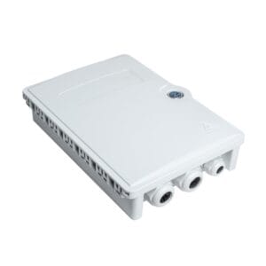outdoor wall mount atb fiber optic box, white, 2 cable glands 18mm, 1 cable glangd 12mm, with 12 core splice tray
