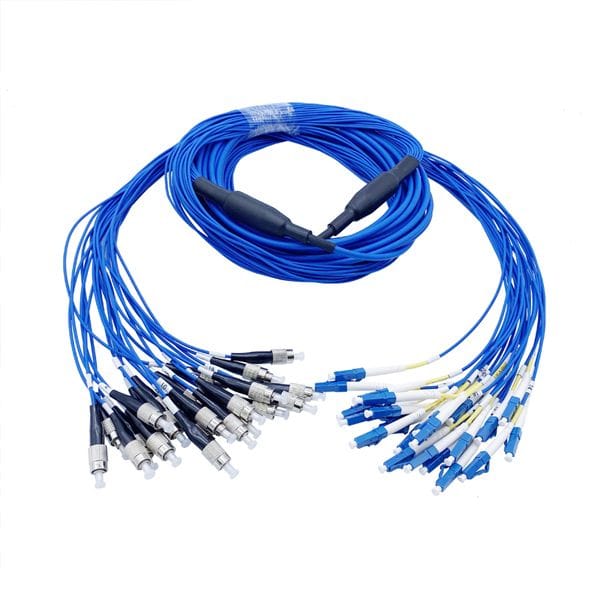 outdoor armored patch cord single mode 24 cores blue lszh, fanout 0.9mm fiber pigtails lc/upc fc/upc, with heat shrink tube