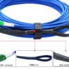 armored patch cord outdoor lc/apc lc/apc smf corning g657 a2 simplex lszh uv 3mm 20m, one side with woven net pulling eye , blue color, white printing