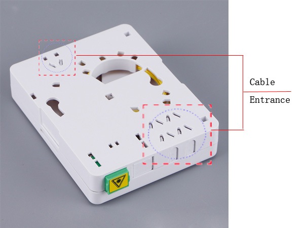 cable entrance ftth fiber optic termination box, 2 sc / lc duplex adapters, splice tray with sleeve holders, drop cable exits, white os1 9/125um