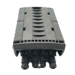 ip68 waterproof 1x8 splitter distribution box, outdoor use, 48 cores capacity, 16 sc adpater backet, 2 cable glands, 2 uncut port, and 8 reinforced adapters