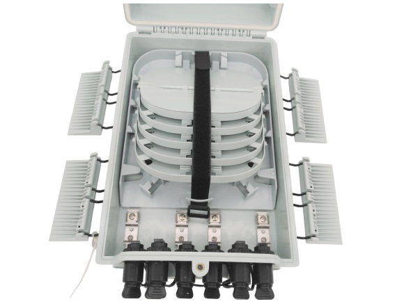 ftth fiber splitter box for 1:8 mini splitter module, 10.2db loss, individual pack, 48 cores single fiber splicing, with 9 hardened adapters,uncut cable port