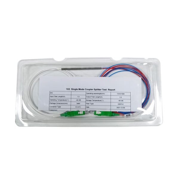 1×2 fused fiber coupling 10%:90% three window 1310 1490 1550nm blister box pack