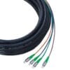 service drop wire 4 core fc apc patch cord blue, orange, green, brown inner sheath, 9.8mm pe black, with metal ip68 copper waterproof plug for outdoor use