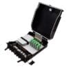 2 in 5 out round rubber seal fiber distribution box, 24 cores single fiber splicing with 2 splice trays, 24 sc adapters, wall pole mount