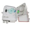 8 port plastic fiber splice box sc connectors, cable glands, white outdoor wall mounting, 1x8 splitter and splicing sleeve