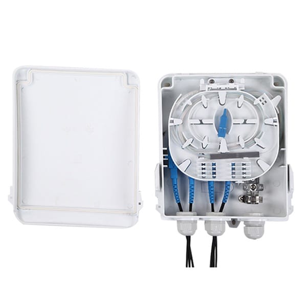 fdb0208d ftth 1x8 fiber splitter box,3 cable glands 7 12mm, sliding shackle cover, 8 sc adapter bracket, white