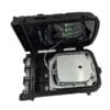 new 1x8 splitter ftth termination box outdoor pole / wall mount, black pp+gf material, ip65, 36 cores splicing,3 inlet 12mm, 8 outlet 2x3mm sc connectors