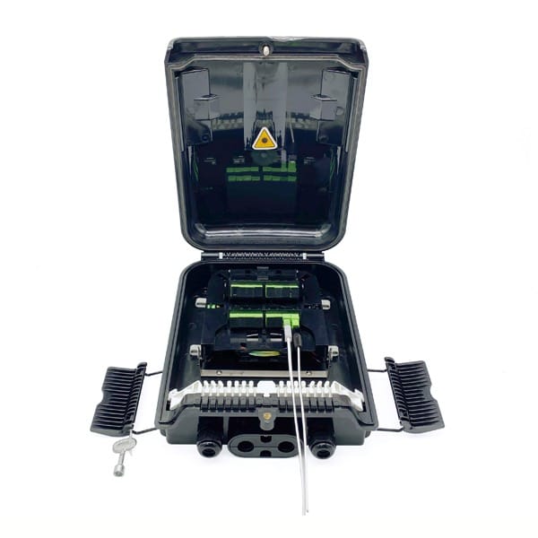 flat drop cbale exit odb fiber optic splitter distribution box, 16 ports, black, pole wall aerial