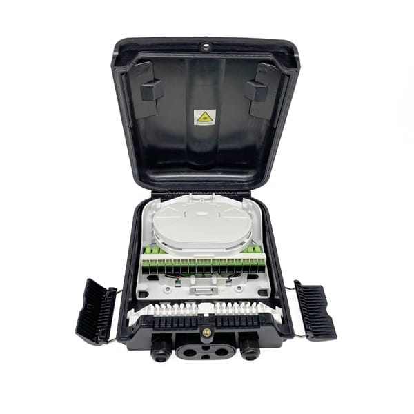 flat drop cbale exit odb fiber optic splitter distribution box, 16 ports, black, pole wall aerial