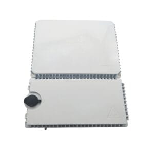 2 cover unique design fiber dp box, with 2 pcs 1x8 splitter modules, white color, outdoor pole mount