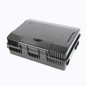 ip65 black outdoor fiber optic termination box, 24 sc adapters, abs, pole mount with clamps, with splice tray and optical distribution panel