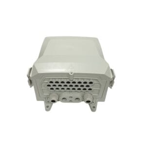 outdoor fiber termination box 24 ports, plastic, white, wall mount with screws, flexible front cable port panel
