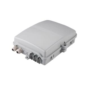 24 cores plastic fttx fiber optic cable box, for outdoor use, with 24 sc adapters with pigtails, with splice tray, 3x8 flat drop cable exit.