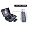 gpon fiber distribution box outdoor, 48 cores fusion splice,1 cable gland, 2 uncut ports, 24 round ports for ftth drop cables
