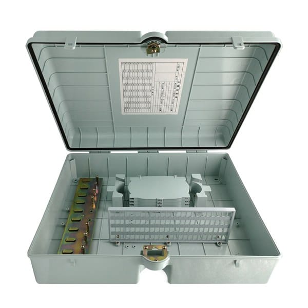 96 cores ftth fiber splice box outdoor pole mount with metal sheet and steel bands, 2x32 splitter cassette or 1x64 mini splitter can be use