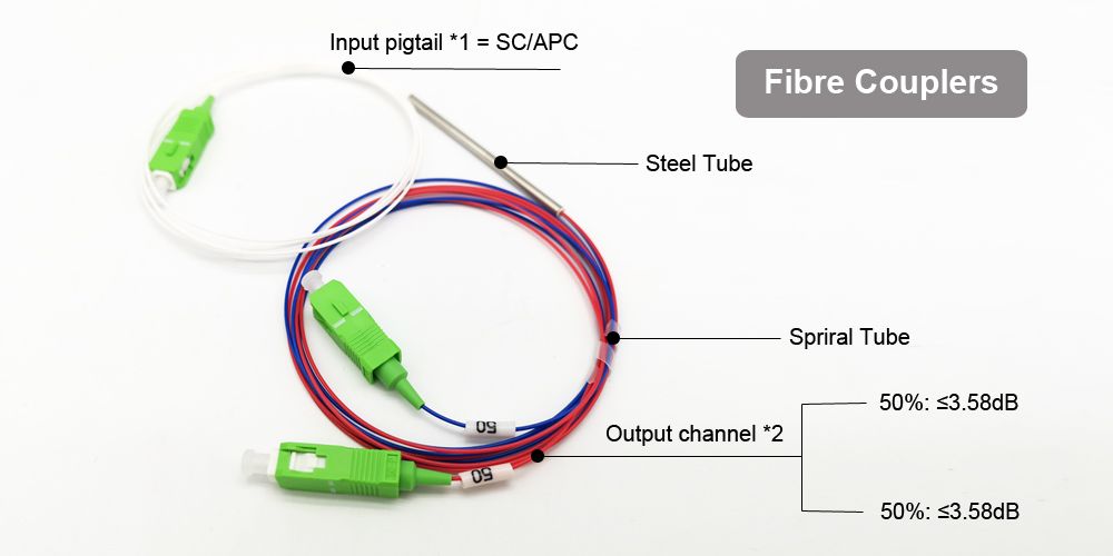 dual window 1×2 fiber optic coupler 50/50 single mode fiber 1310/1490nm