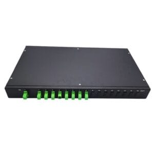 1u rack mounted plc splitter 1x8 19inch with sc connectors and couplers,print customer logo and number and mark