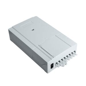 wall mounted indoor fiber box for ftth fttb network, 8 sc adapters and pigtails sm & mm, flat cable, 4 cable entrance diameter 10mm