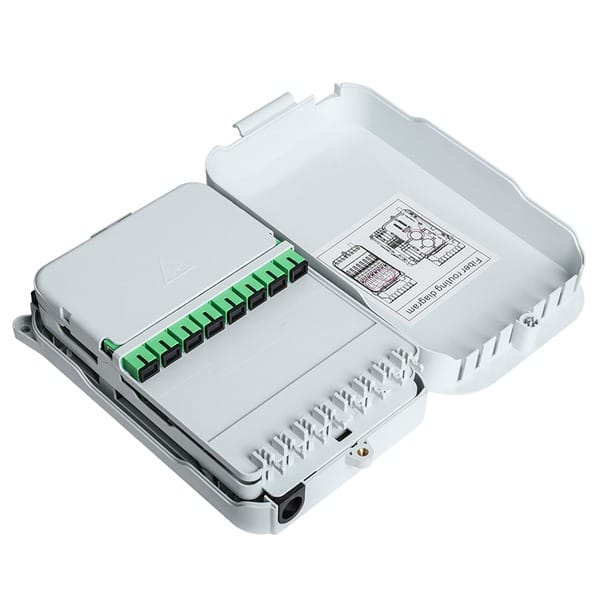 16 port sc fiber optic box wall mounting, 3 layer deisgn, separate fiber splicing, distriution and splitting area, mid span