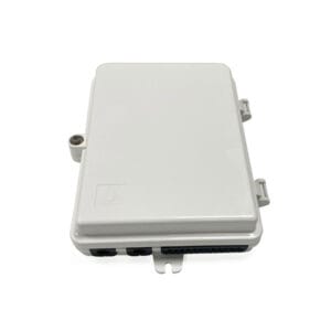 white abs wall mounted fibre termination box,splice trays for 24 cores single fiber,4 duplex sc adapters for 1x8 splitter distribution