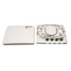 ftth termination box for fiber optic cable 4 cores white, gray color, front distribution, with splice tray, laser mark