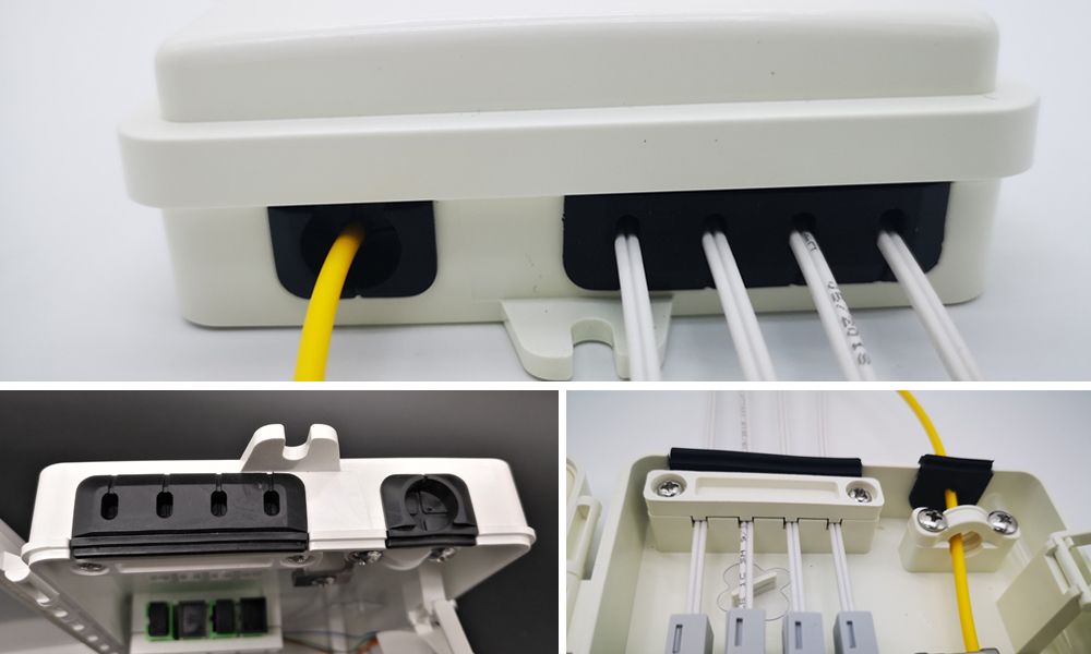 indoor outdoor fibre termination unit, high impact plastic, wateproof with splice tray for fiber splitters, fast connnector and drop cable installation