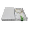 4 port plastic fo termination box, cable go through from top to bottom, max splicing with 4 sc pigtails and adapters, wall mount white