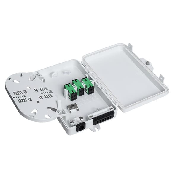 6 port fiber optic box indoor outdoor wall mounted for ftth fiber access terminal use,splice tray, abs material, 1x4 splitter